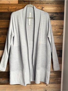 Lululemon Women 8 Light Blue Gray Merino Wool Sit In Lotus Wrap Cardigan Cozy